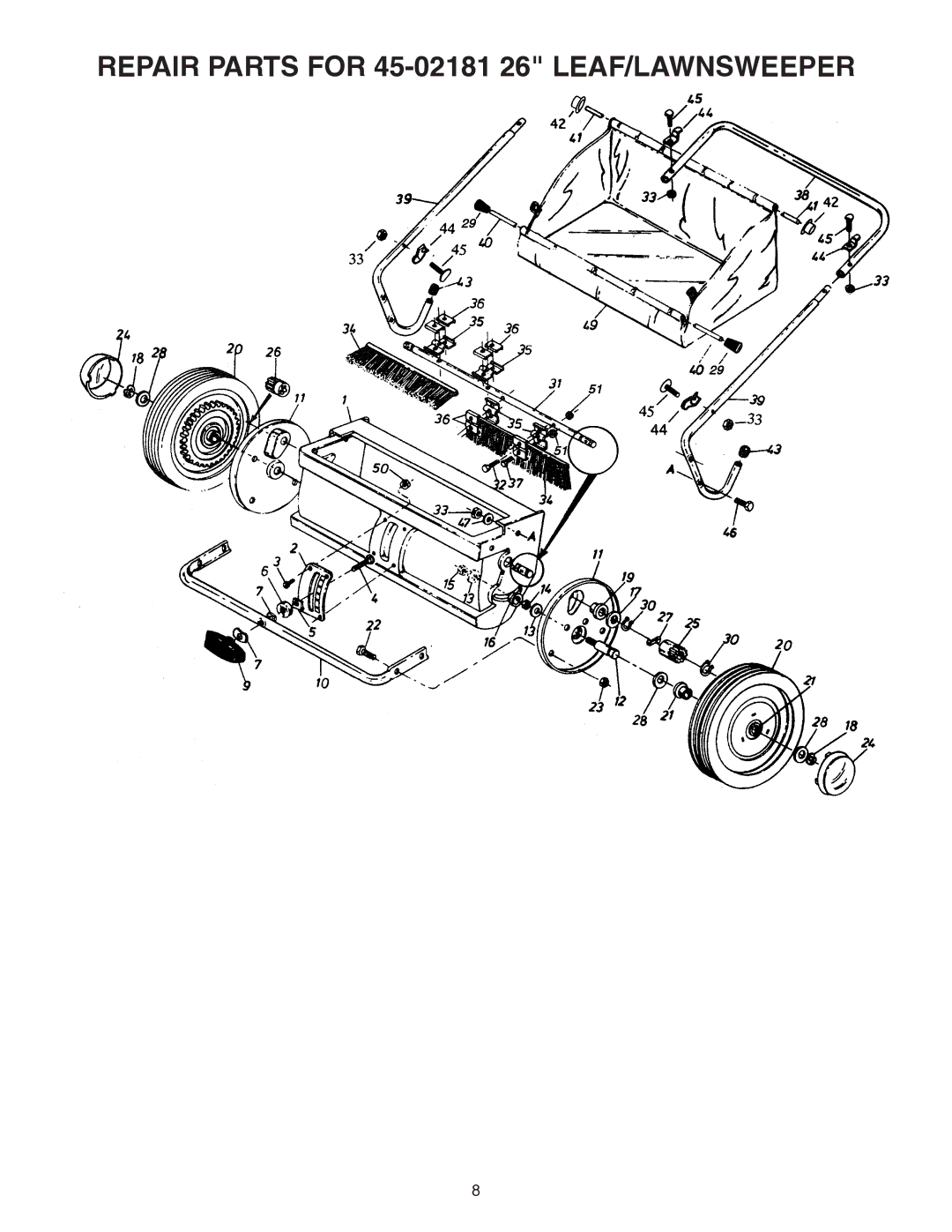 Agri-Fab owner manual Repair Parts for 45-02181 26 LEAF/LAWNSWEEPER 