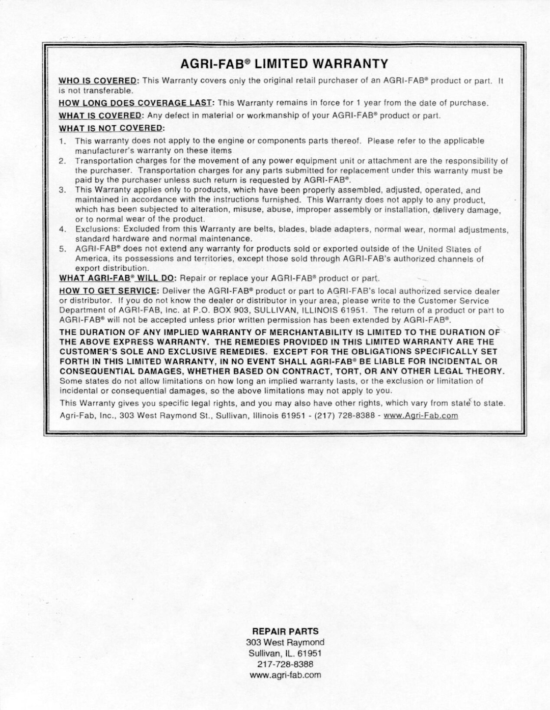 Agri-Fab 45-02661 manual 