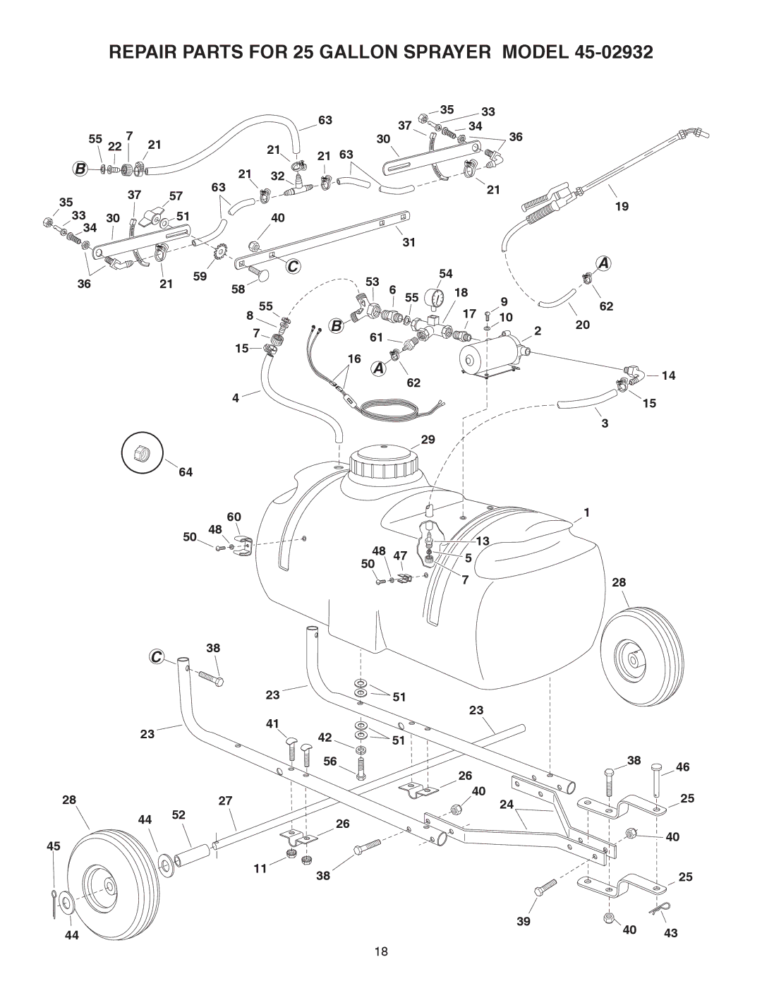 Agri-Fab 45-02932 owner manual Repair Parts for 25 Gallon Sprayer Model 