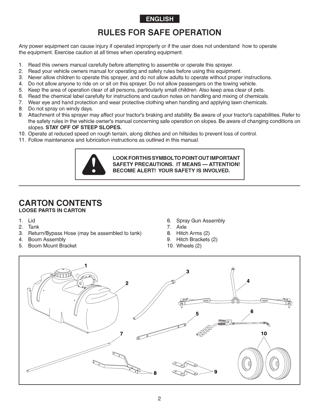 Agri-Fab 45-02932 owner manual Rules for Safe Operation, Carton Contents 