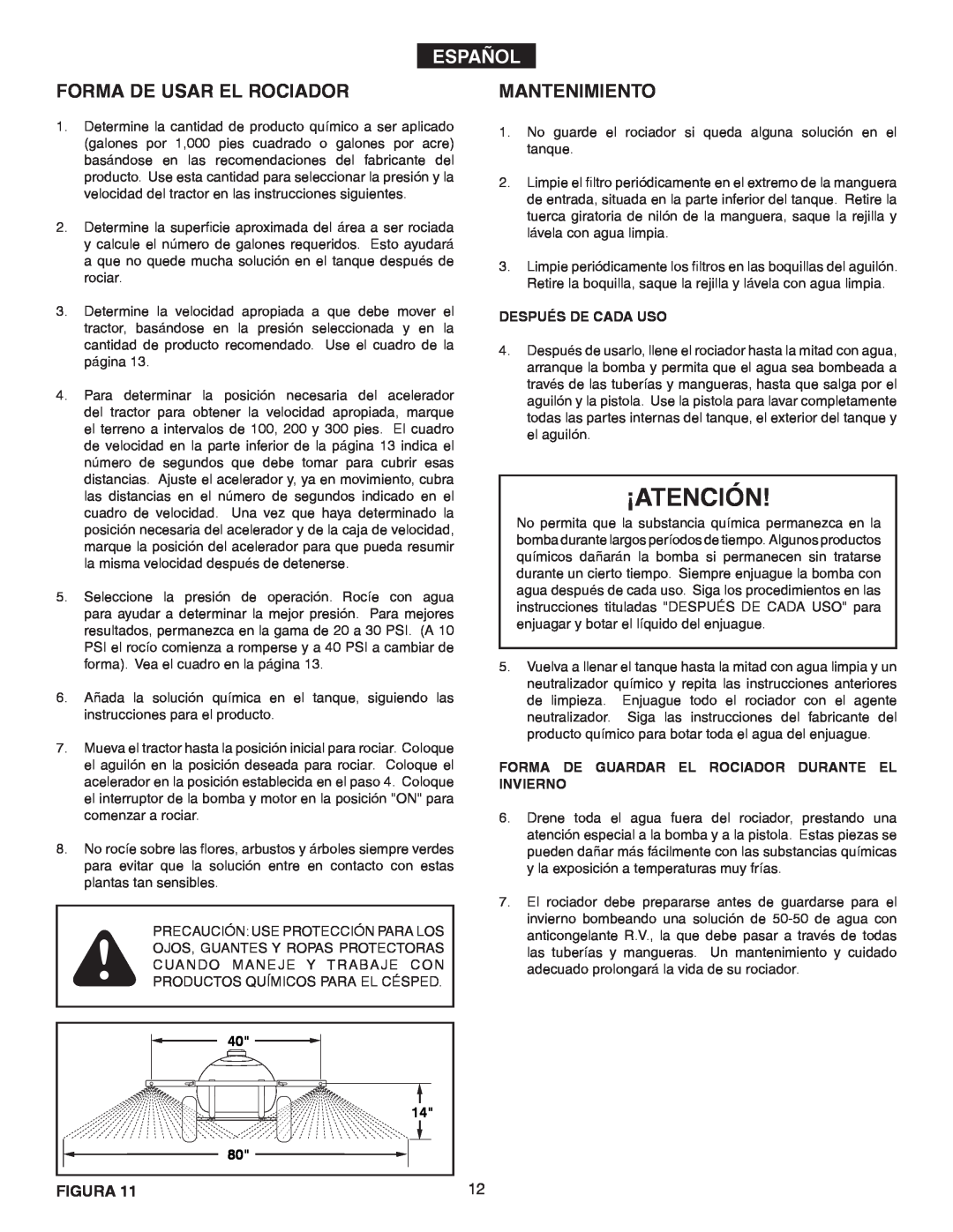 Agri-Fab 45-02932 owner manual ¡Atención, Forma De Usar El Rociador, Mantenimiento, Español 