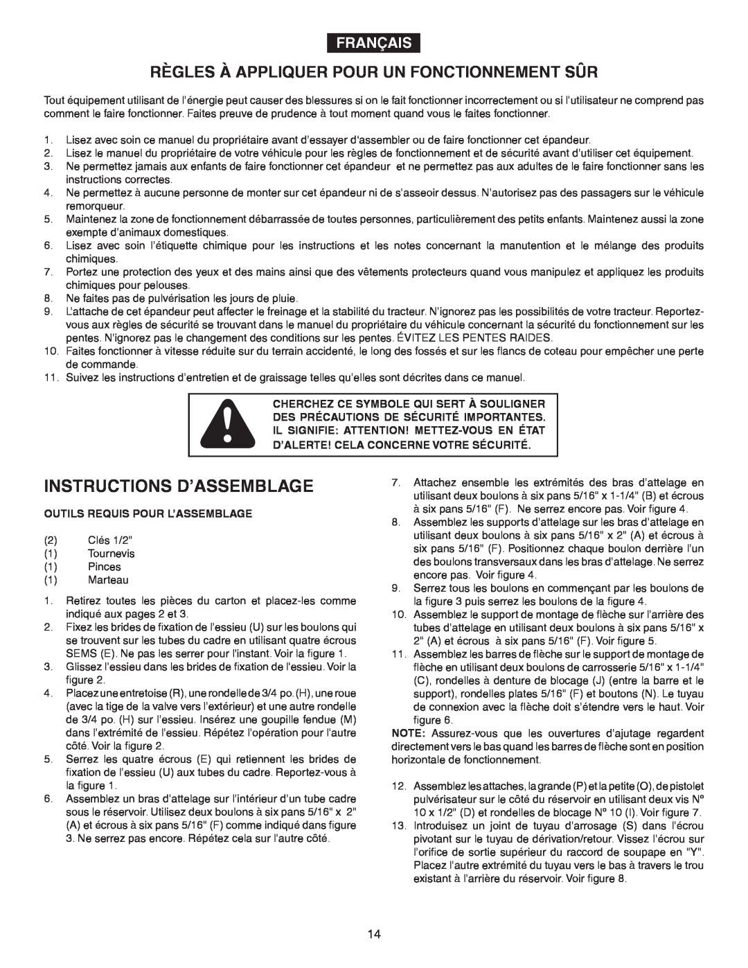 Agri-Fab 45-02932 owner manual Instructions D’Assemblage, Règles À Appliquer Pour Un Fonctionnement Sûr, Français 