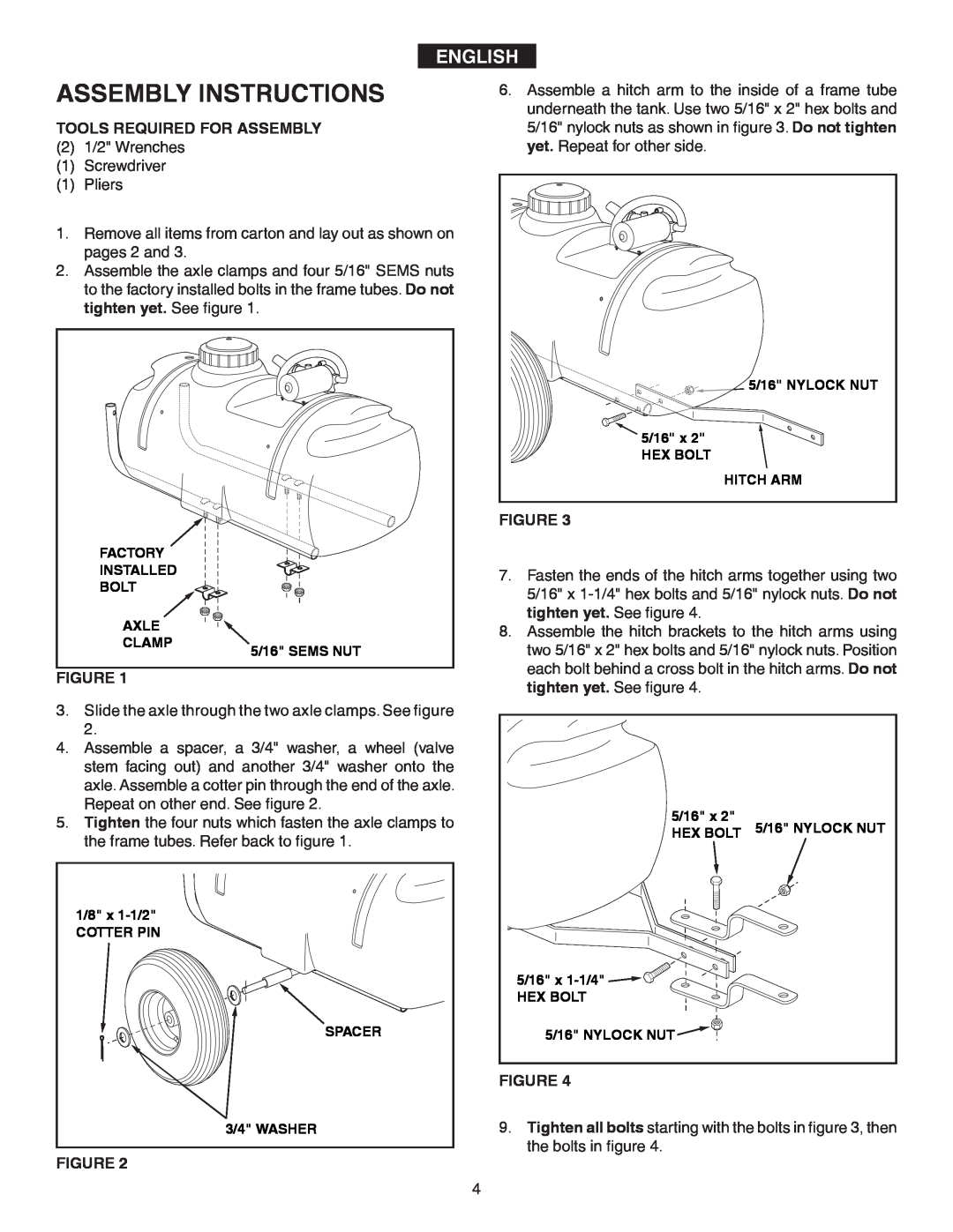 Agri-Fab 45-02932 owner manual Assembly Instructions, English, Tools Required For Assembly, Figure 