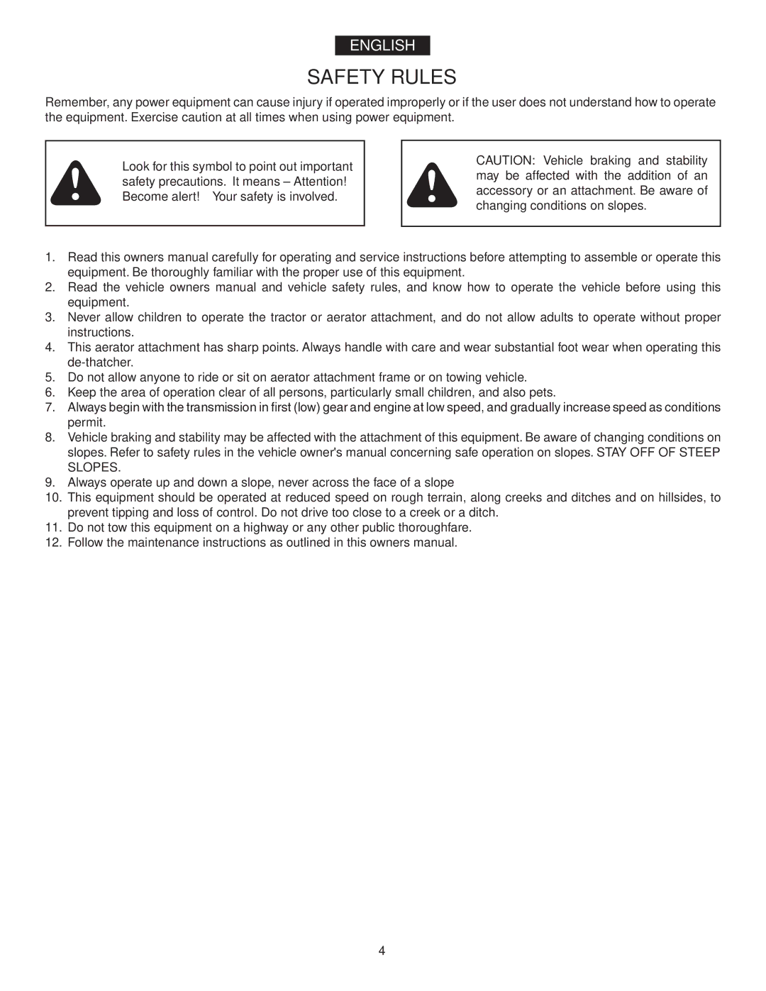 Agri-Fab 45-0346 owner manual Safety Rules, Slopes 