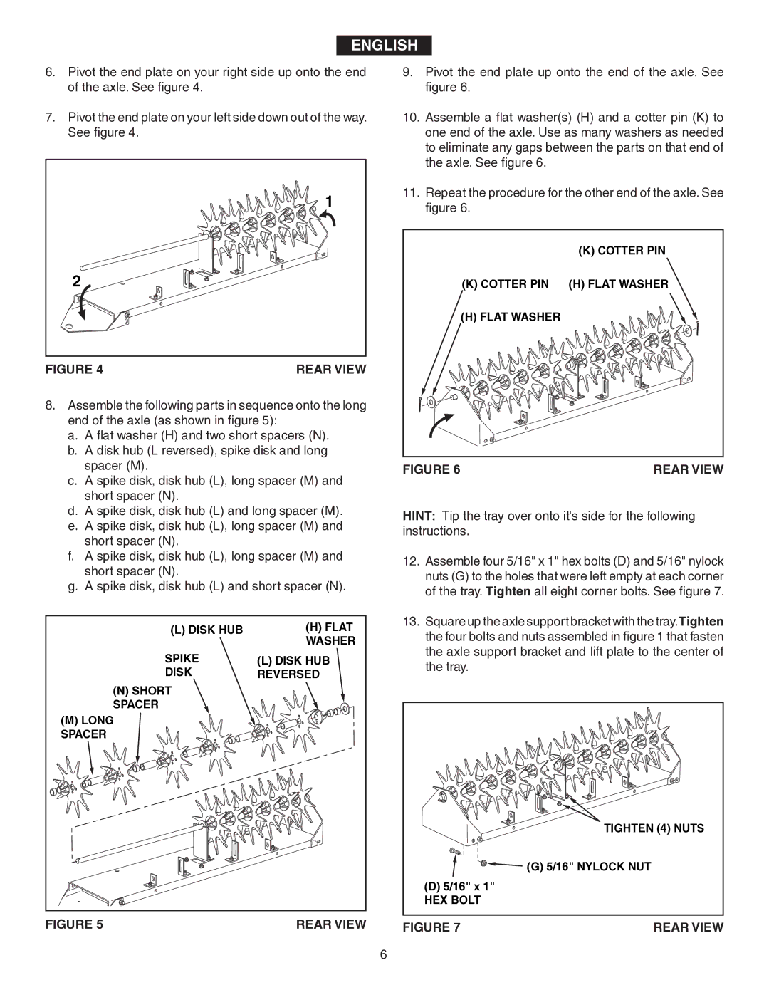 Agri-Fab 45-0346 owner manual Disk HUB Flat Washer Spike Reversed Short Spacer Long 