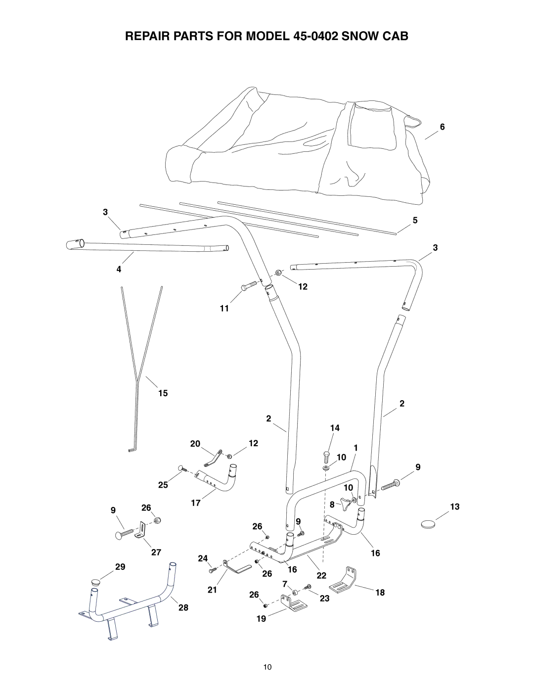 Agri-Fab manual Repair Parts for Model 45-0402 Snow CAB 