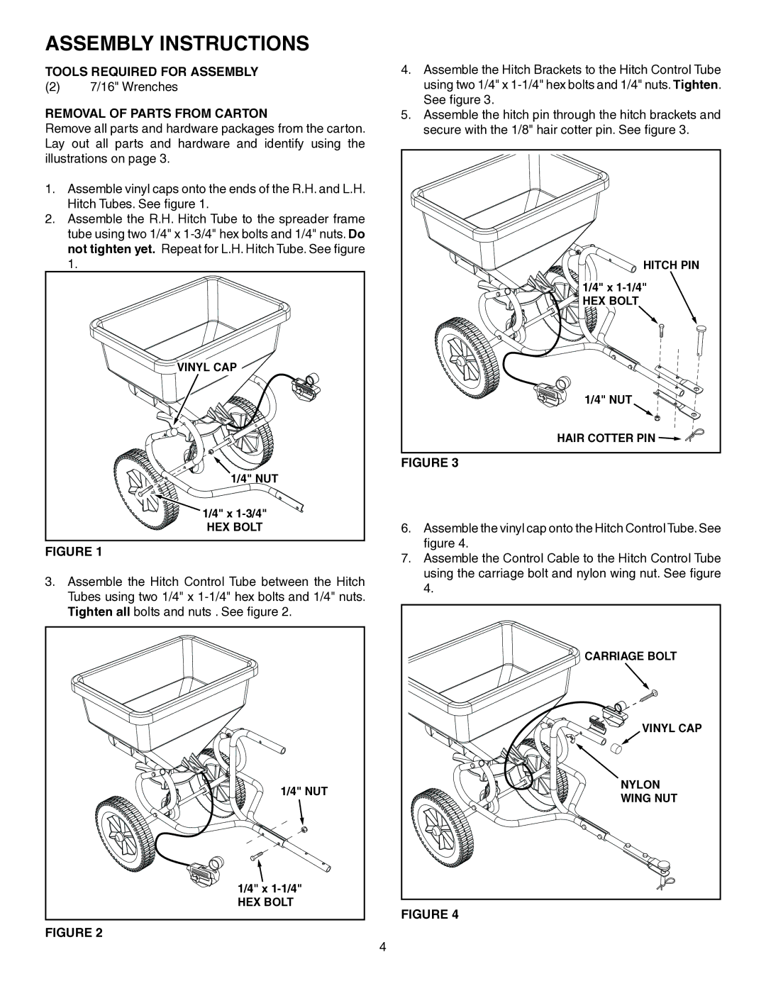 Agri-Fab 45-0410 owner manual Assembly Instructions, Tools Required for Assembly, Removal of Parts from Carton 