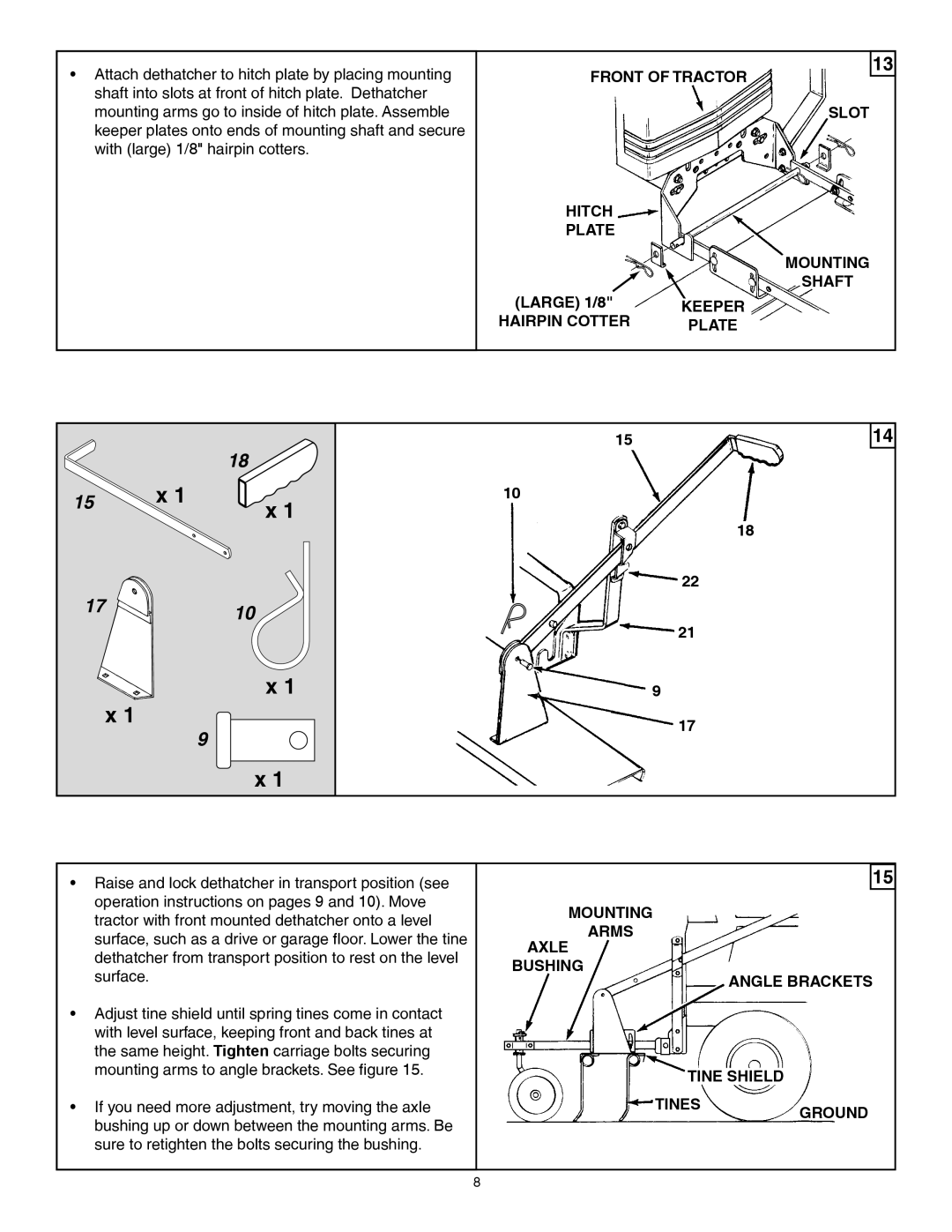 Agri-Fab 45-0438 manual Front of Tractor Slot Hitch Plate Mounting Shaft, Keeper, Hairpin Cotter Plate, Arms, Axle, Bushing 