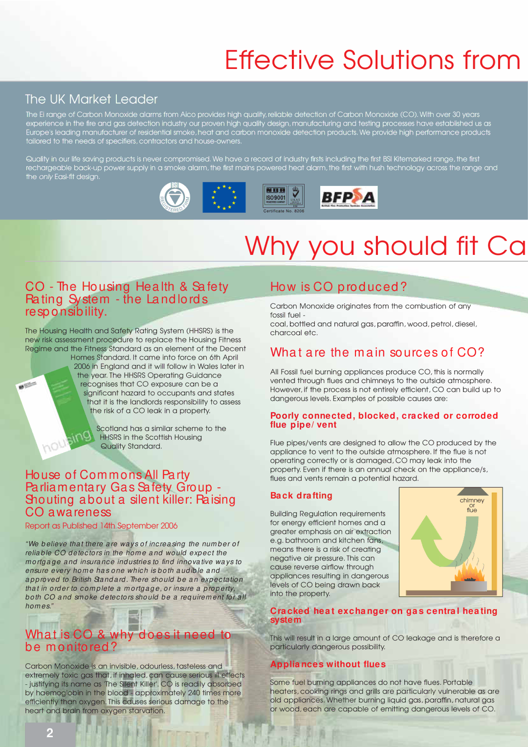 Aico 260 Series manual Effective Solutions from, Why you should fit Ca, What are the main sources of CO?, CO awareness 