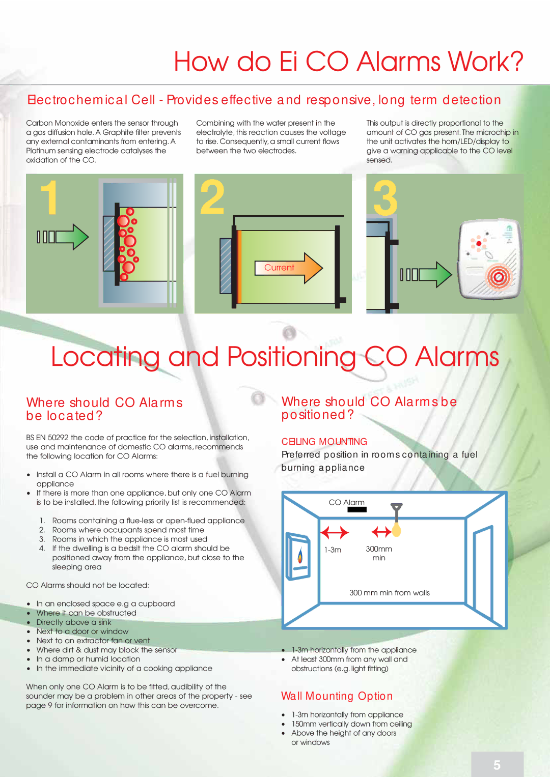 Aico 260 Series manual How do Ei CO Alarms Work?, Locating and Positioning CO Alarms, Where should CO Alarms be located? 