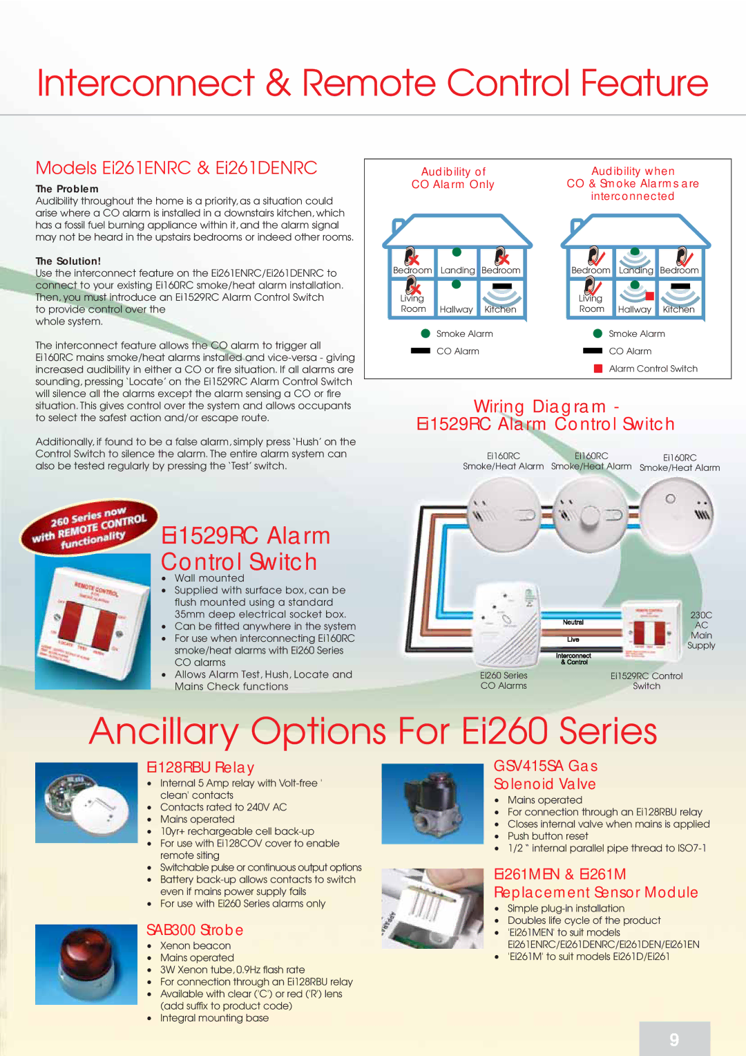 Aico manual Interconnect & Remote Control Feature, Ancillary Options For Ei260 Series, Models Ei261ENRC & Ei261DENRC 