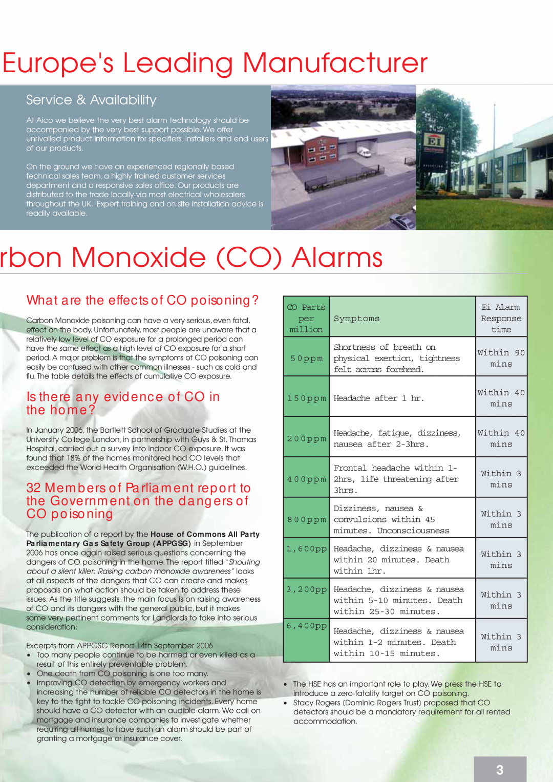 Aico 260 Series manual Europes Leading Manufacturer, rbon Monoxide CO Alarms, Service & Availability 