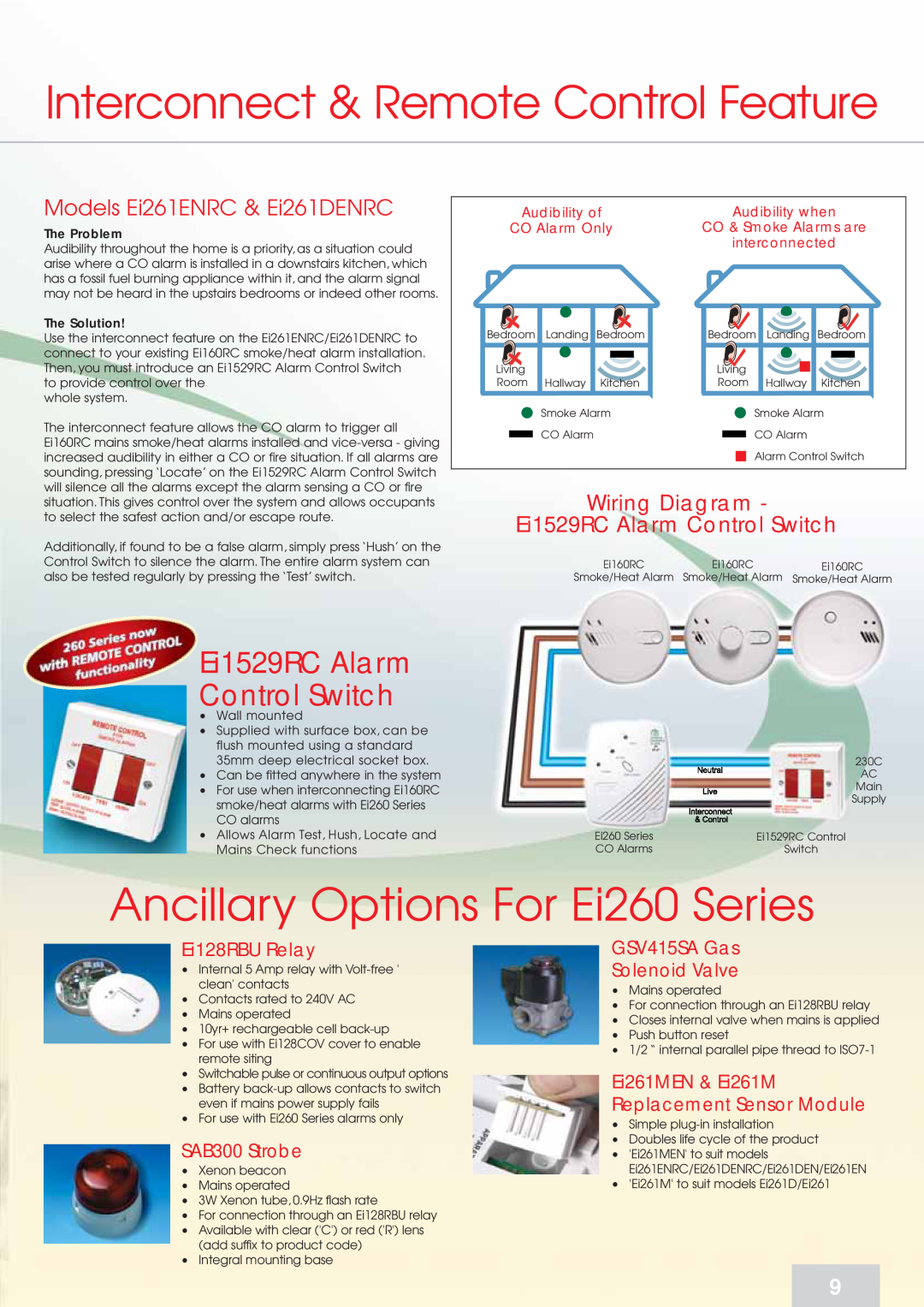 Aico manual Interconnect & Remote Control Feature, Ancillary Options For Ei260 Series, Ei1529RC Alarm Control Switch 