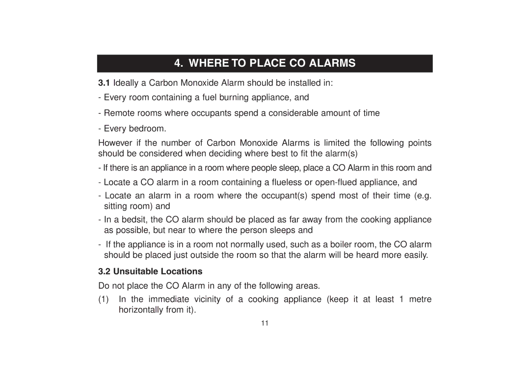 Aico Ei 225EN, Ei 220EN manual Where to Place CO Alarms, Unsuitable Locations 