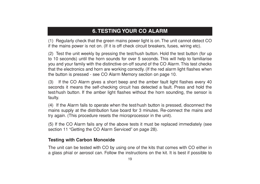 Aico Ei 225EN, Ei 220EN manual Testing Your CO Alarm, Testing with Carbon Monoxide 