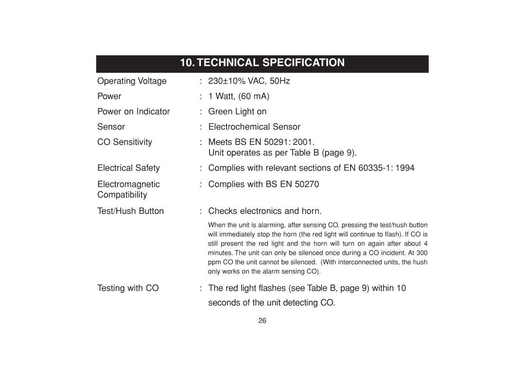 Aico Ei 220EN, Ei 225EN manual Technical Specification 