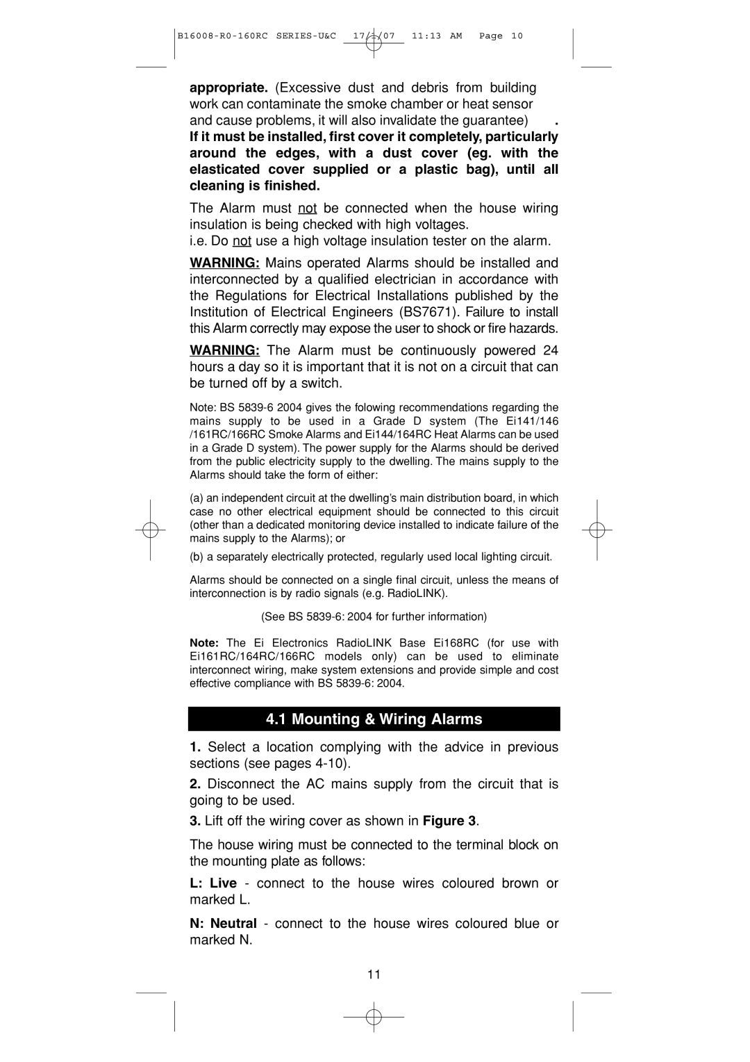 Aico Ei168RC, Ei166RC, Ei164RC, Ei161RC manual Mounting & Wiring Alarms 