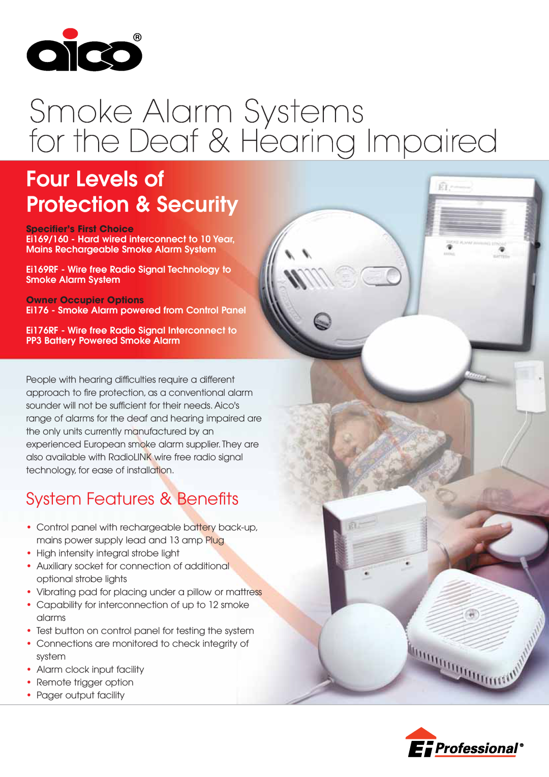 Aico Ei169RF, Ei176RF manual Smoke Alarm Systems for the Deaf & Hearing Impaired, Four Levels of Protection & Security 
