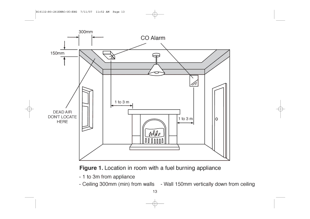 Aico Ei261ENRC, Ei261DENRC manual Location in room with a fuel burning appliance 