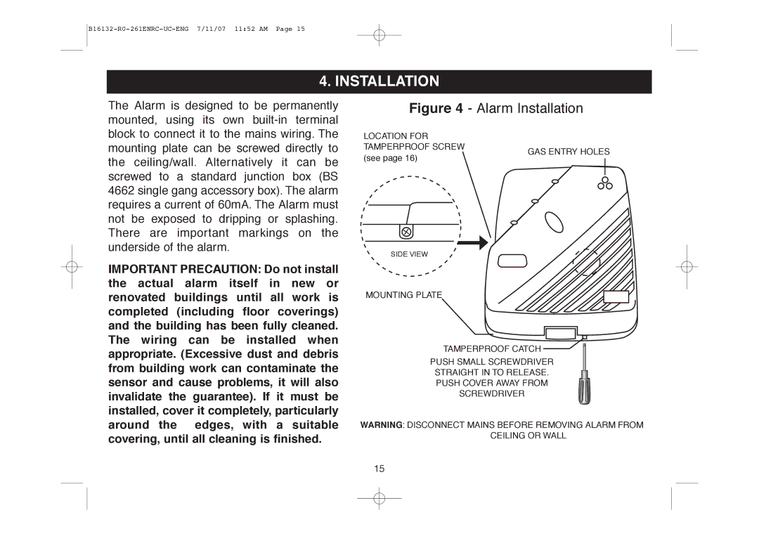 Aico Ei261ENRC, Ei261DENRC manual Alarm Installation 