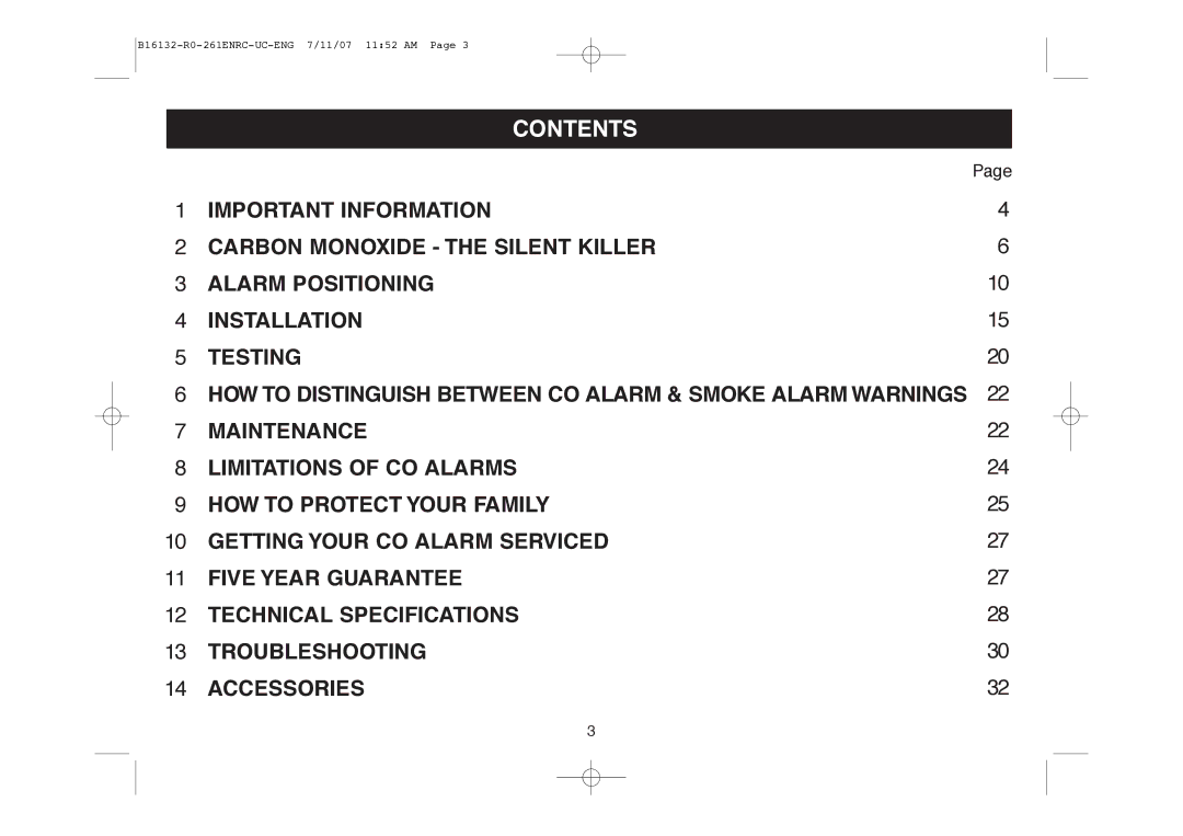 Aico Ei261ENRC, Ei261DENRC manual Contents 