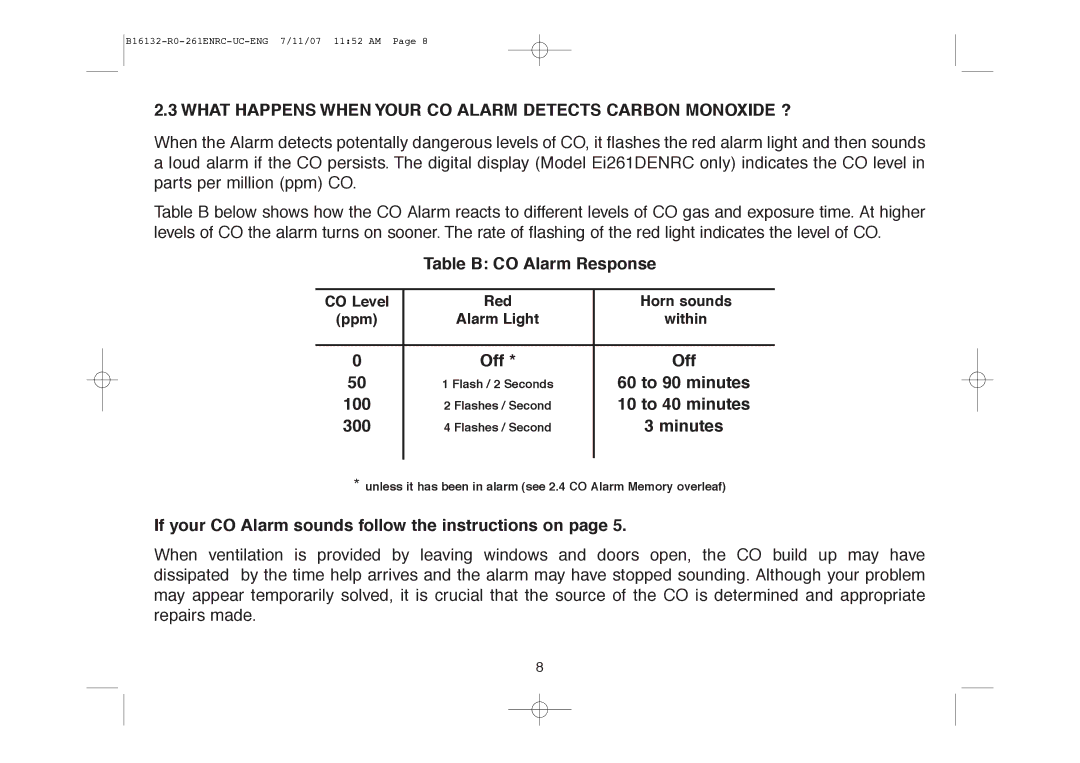 Aico Ei261DENRC, Ei261ENRC manual What Happens When Your CO Alarm Detects Carbon Monoxide ? 