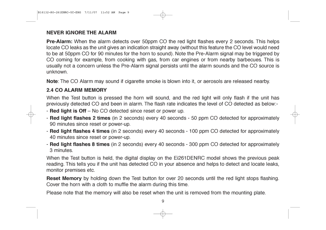 Aico Ei261ENRC, Ei261DENRC manual Never Ignore the Alarm, CO Alarm Memory 