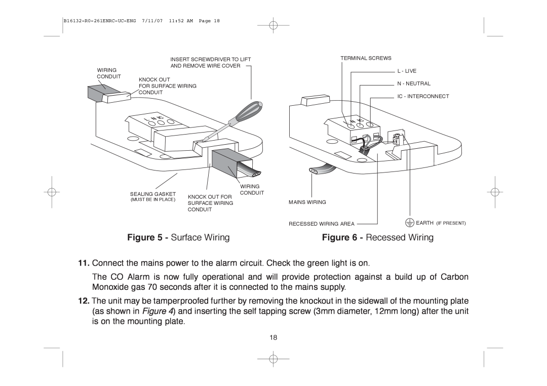 Aico Ei261DENRC, Ei261ENRC manual Surface Wiring, Recessed Wiring 