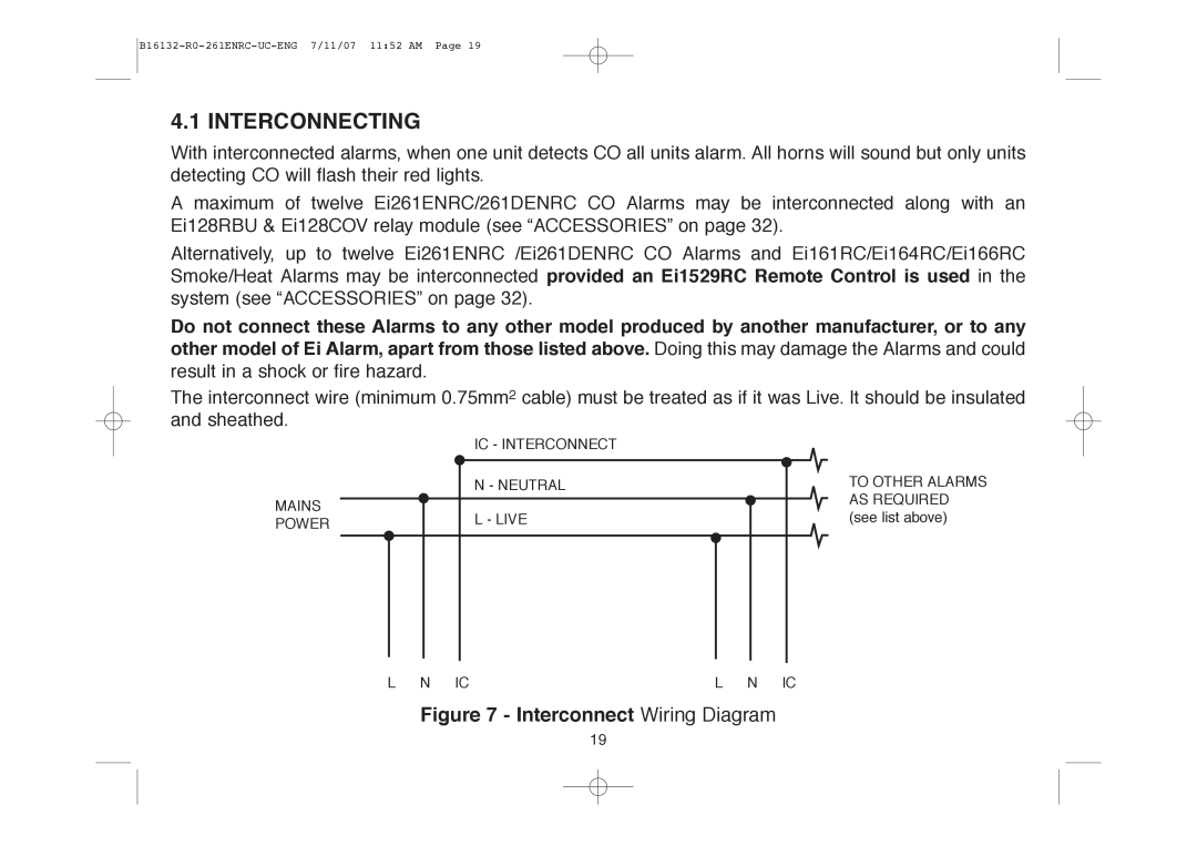Aico Ei261ENRC, Ei261DENRC manual Interconnecting, Interconnect Wiring Diagram 