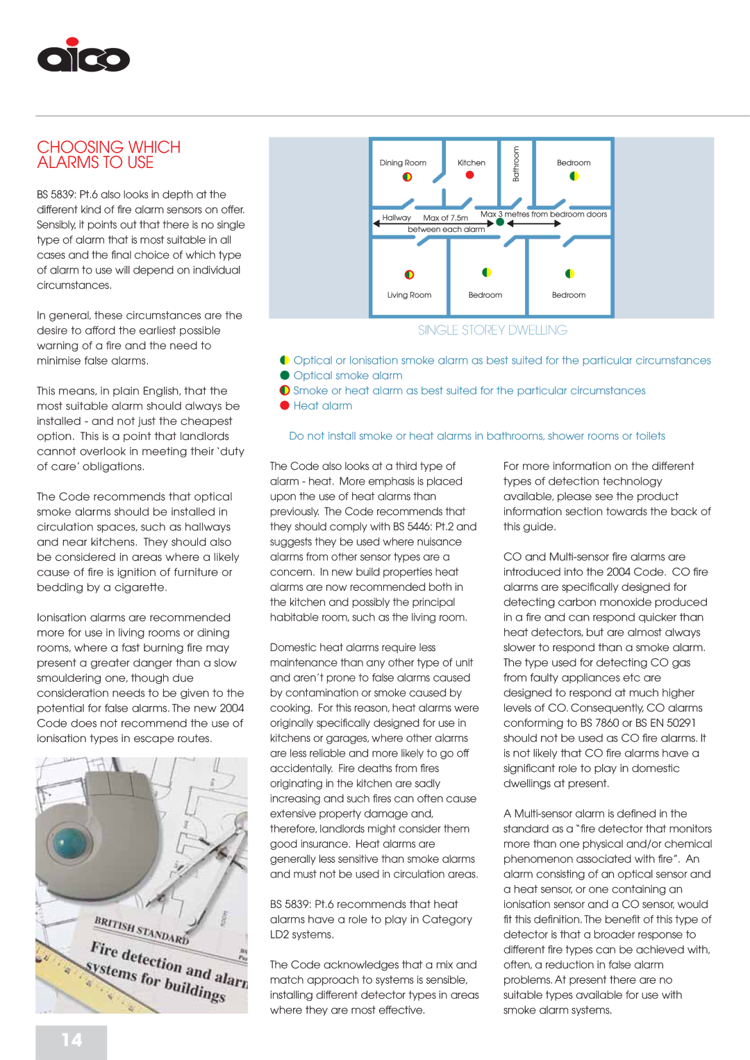 Aico RFD manual Choosing Which Alarms to USE, Single Storey Dwelling 