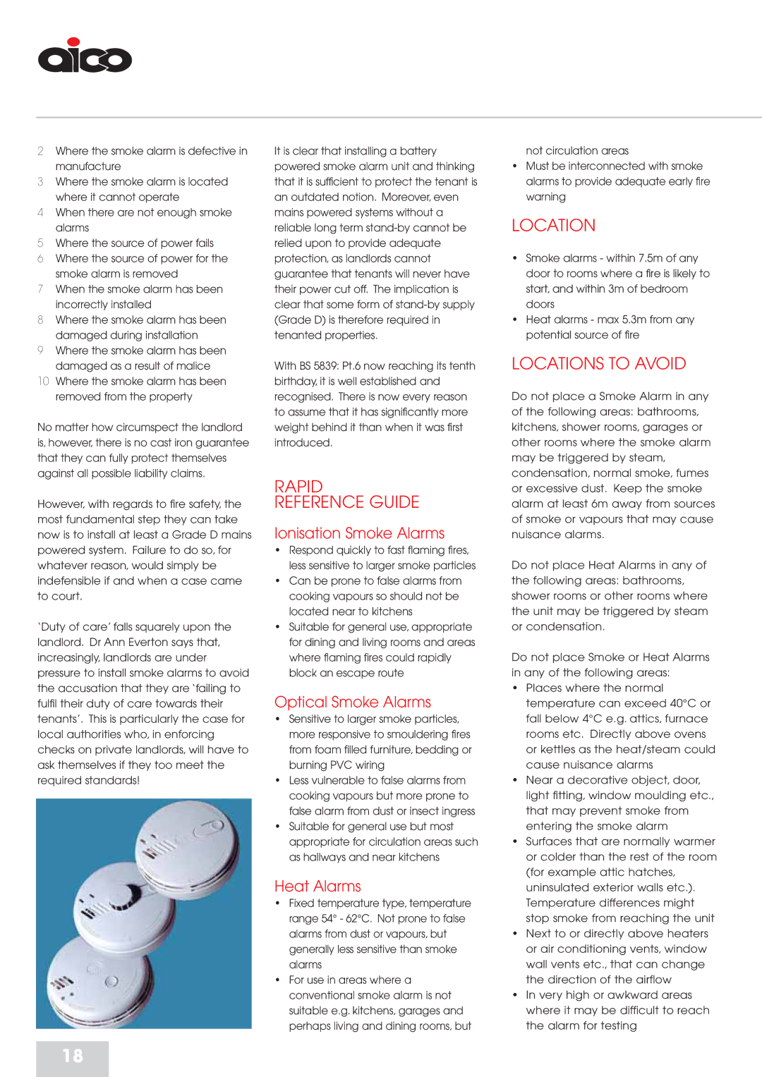 Aico RFD manual Rapid Reference Guide, Locations to Avoid 