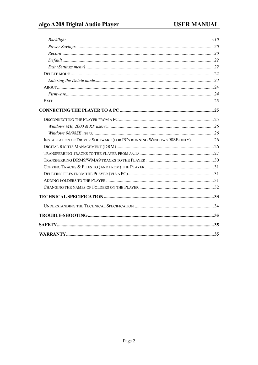 Aigo A208 user manual Y19 