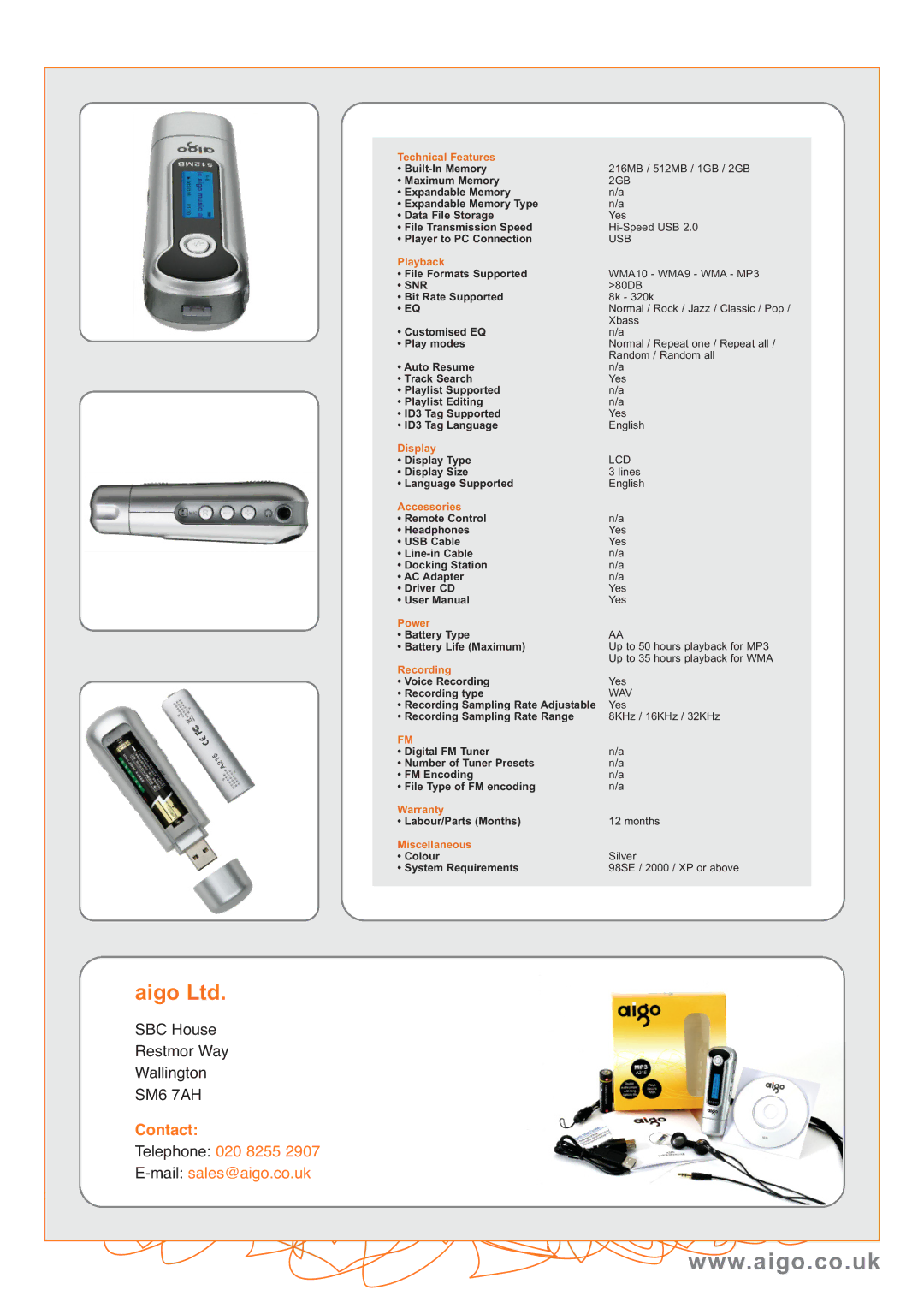 Aigo A215 user manual Snr 