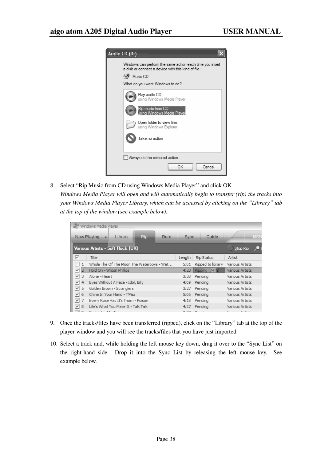 Aigo user manual Aigo atom A205 Digital Audio Player 