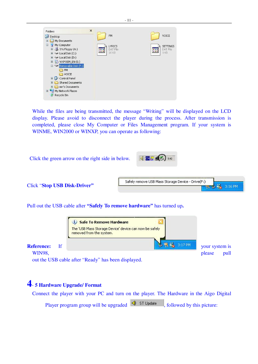 Aigo F155 user manual Click Stop USB Disk-Driver, Reference If, Hardware Upgrade/ Format 