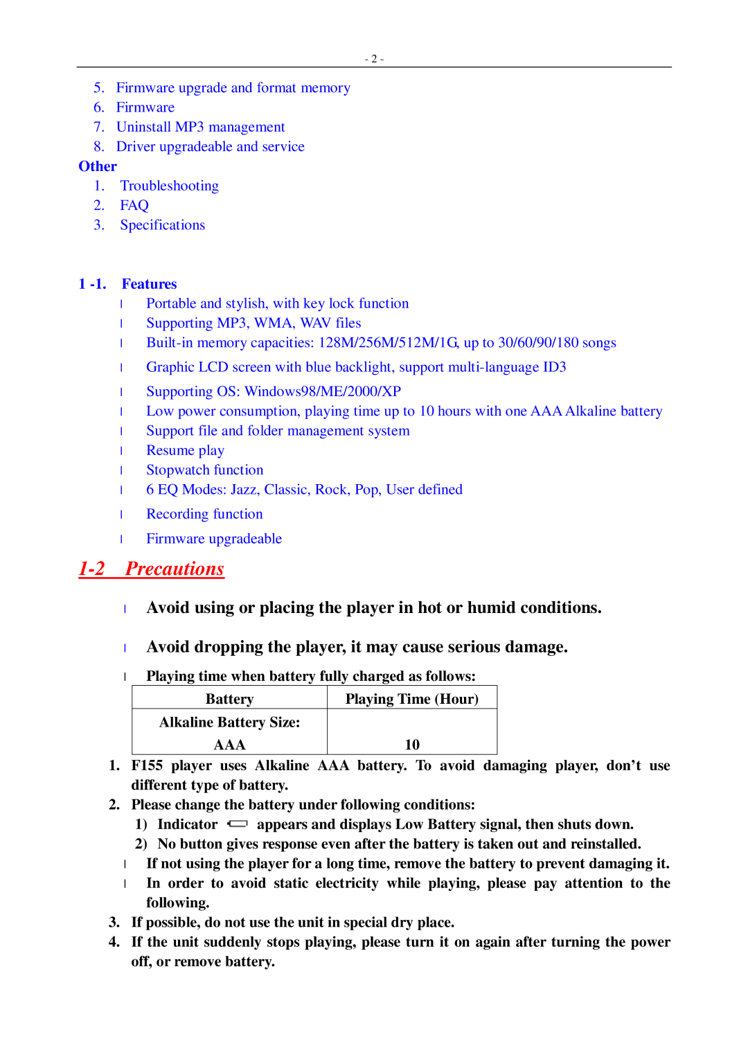 Aigo F155 user manual Other, Features 