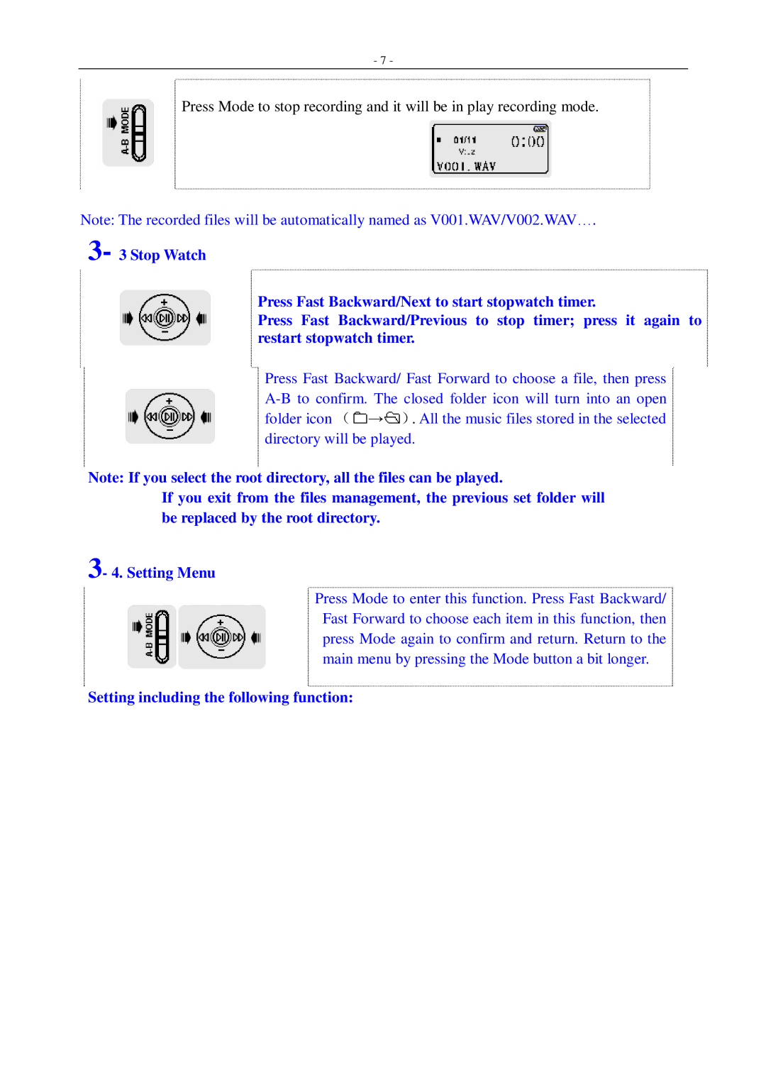 Aigo F155 user manual Setting including the following function 