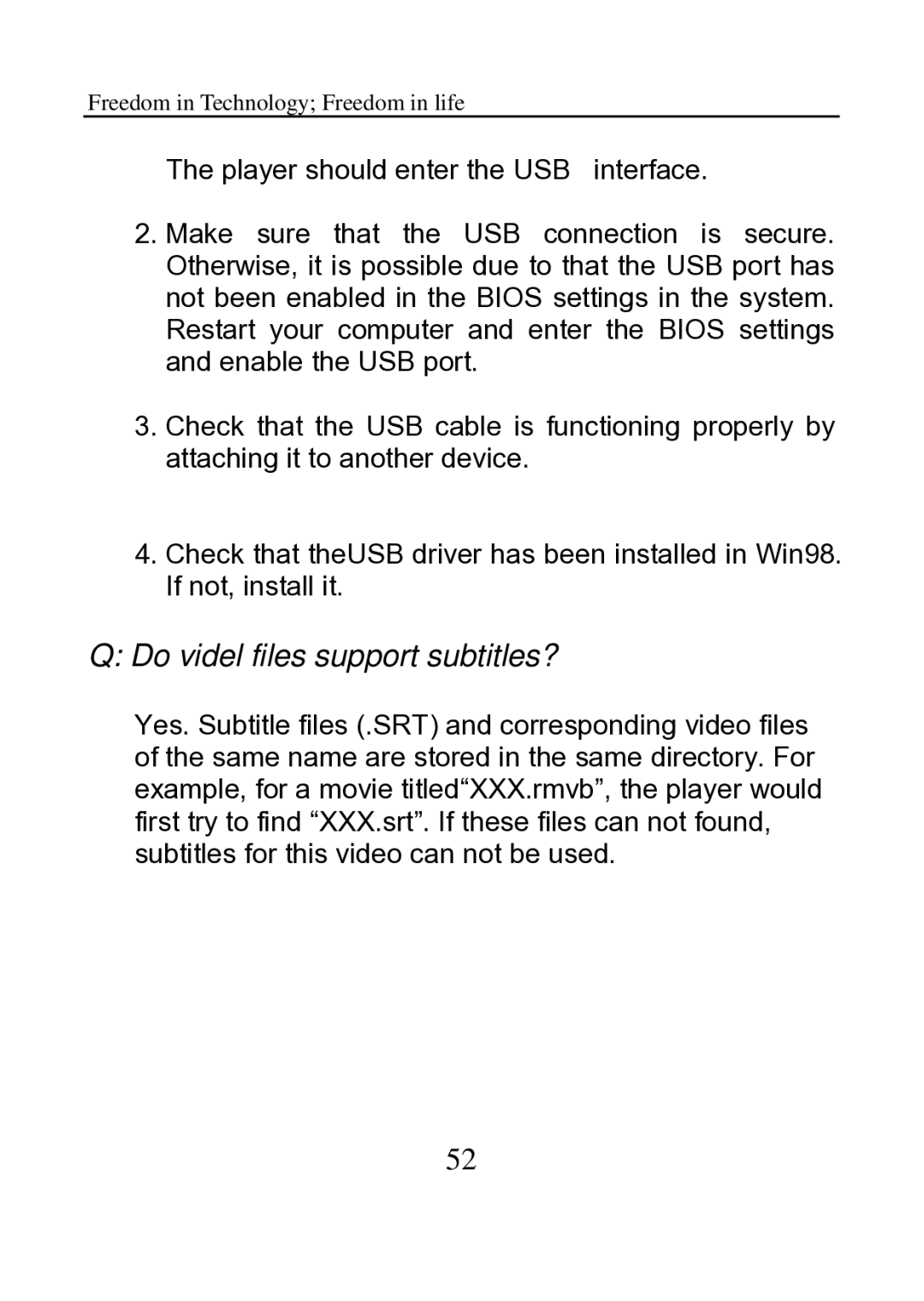 Aigo P882 manual Do videl files support subtitles? 