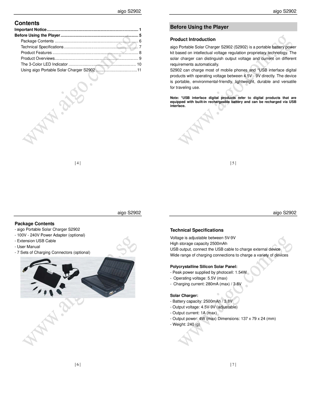 Aigo S2902 user manual Contents 