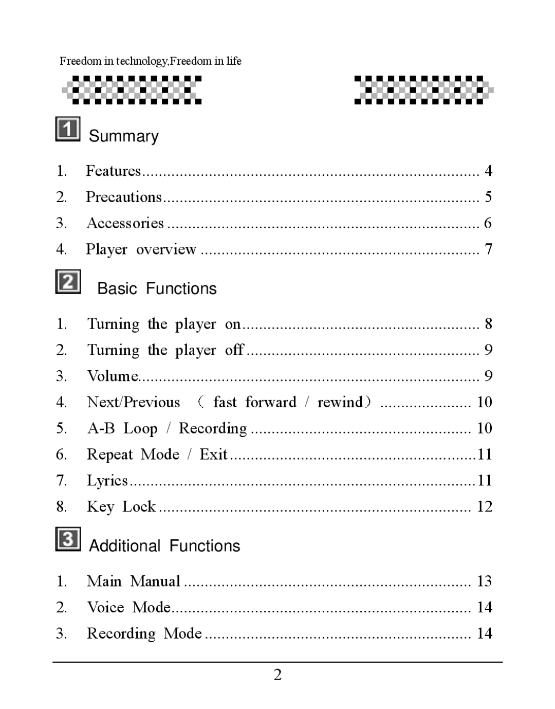 Aigo UM-F158 user manual Summary, Basic Functions, Additional Functions 