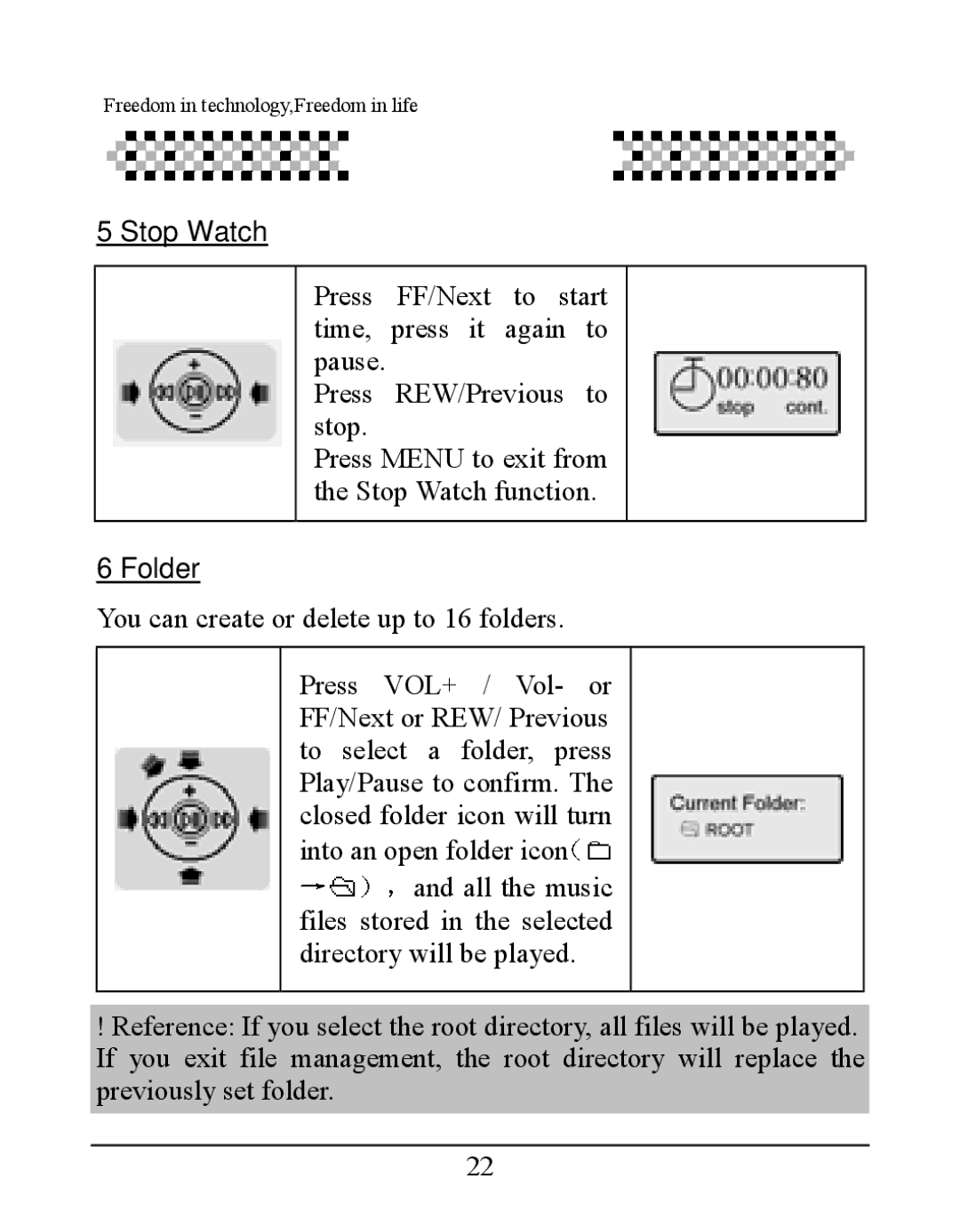 Aigo UM-F158 user manual Stop Watch, Folder 