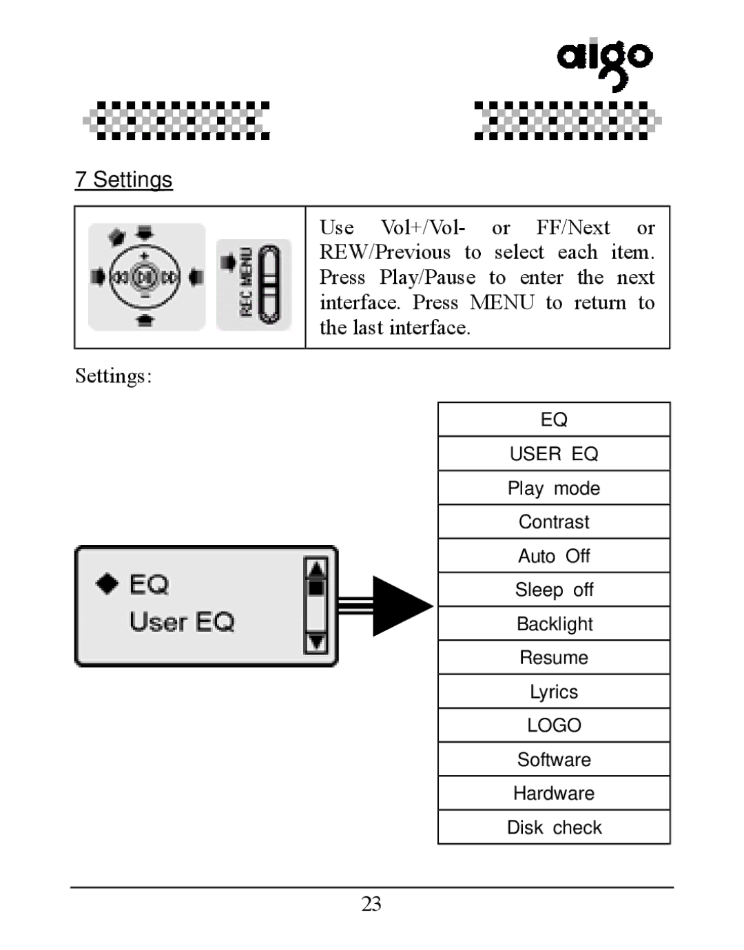 Aigo UM-F158 user manual Settings 