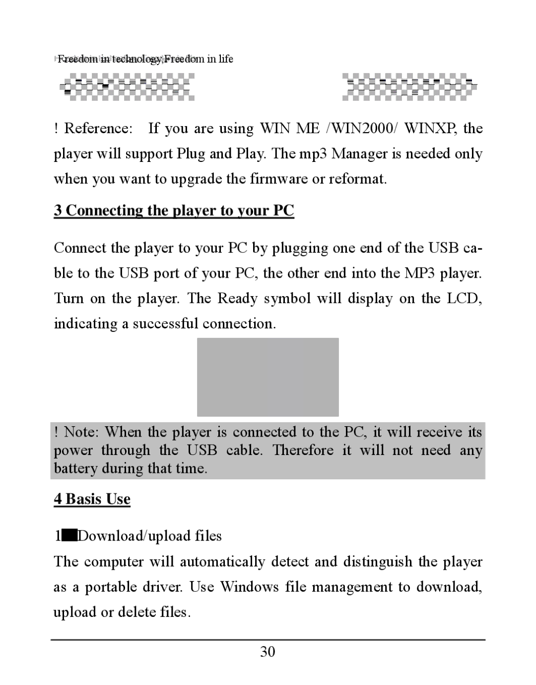 Aigo UM-F158 user manual Connecting the player to your PC, Basis Use 