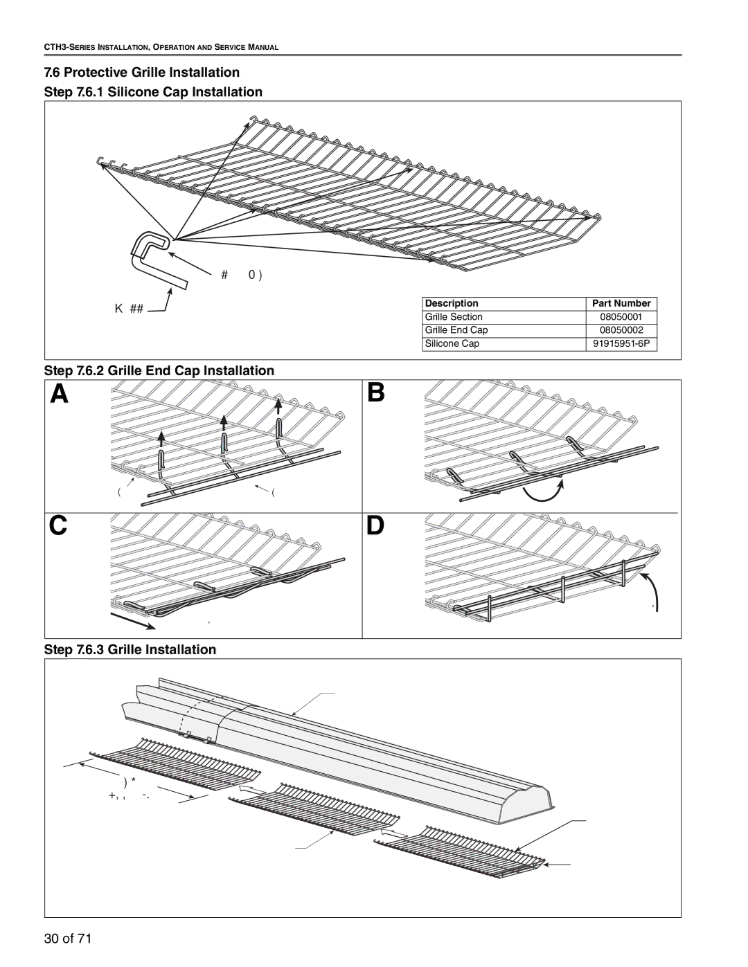 Aiko CTH3-150, CTH3-80, CTH3-200, CTH3-115 service manual Grille End Cap Installation, Grille Installation 