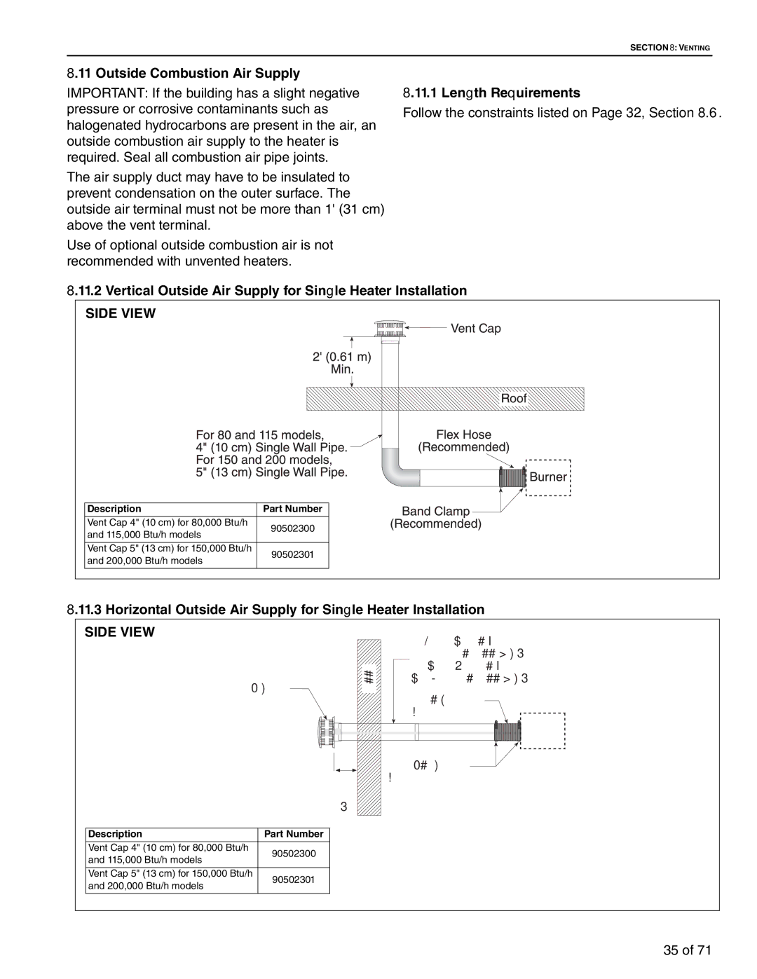 Aiko CTH3-80 Outside Combustion Air Supply, Vertical Outside Air Supply for Single Heater Installation, Side View 