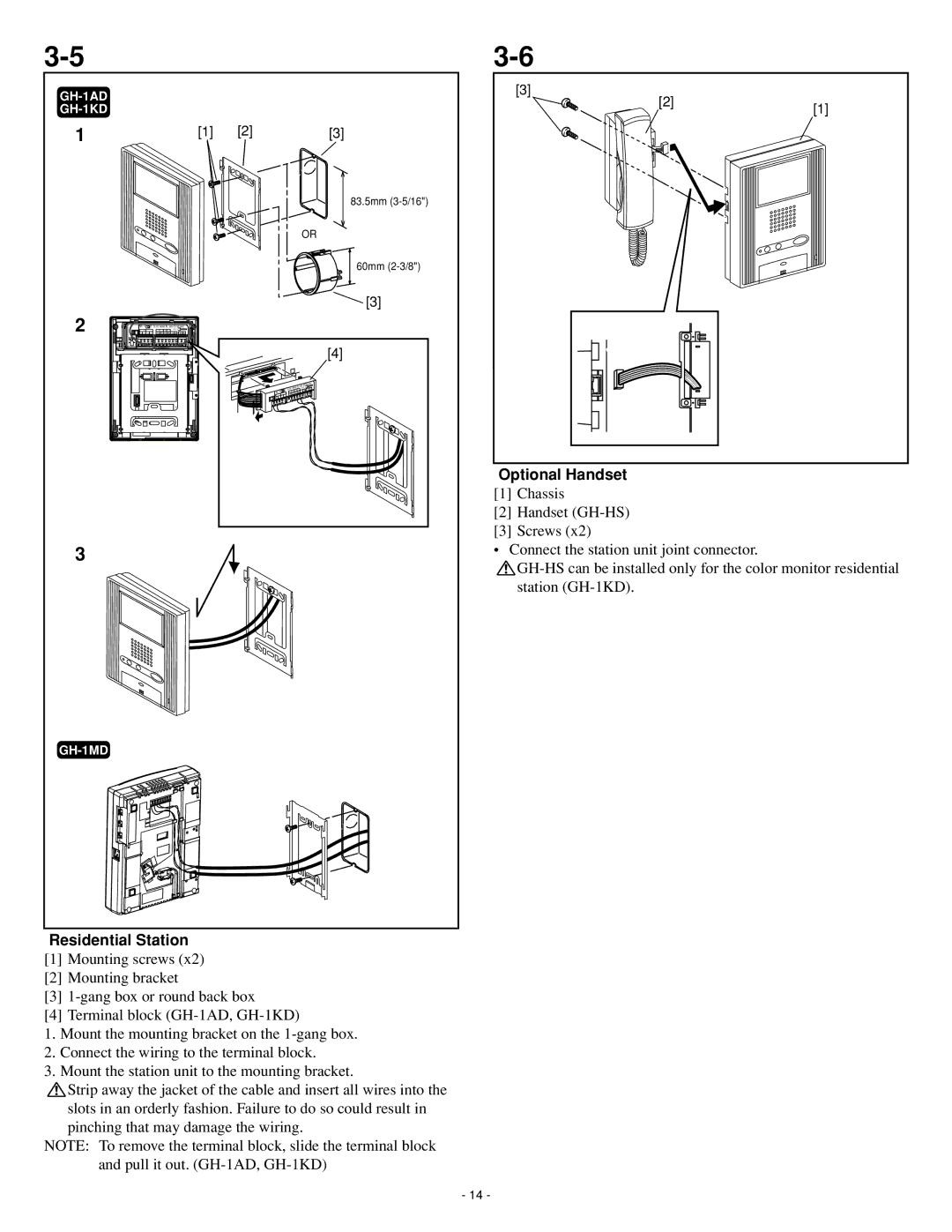 Aiphone 0207 AIC operation manual Optional Handset, GH-1AD GH-1KD 