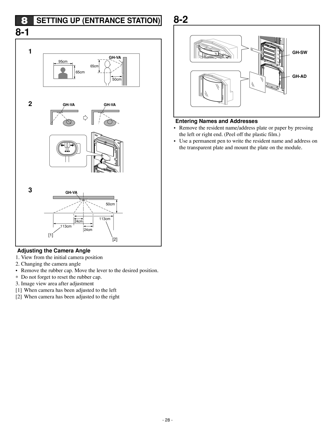 Aiphone 0207 AIC operation manual Entering Names and Addresses, Adjusting the Camera Angle 