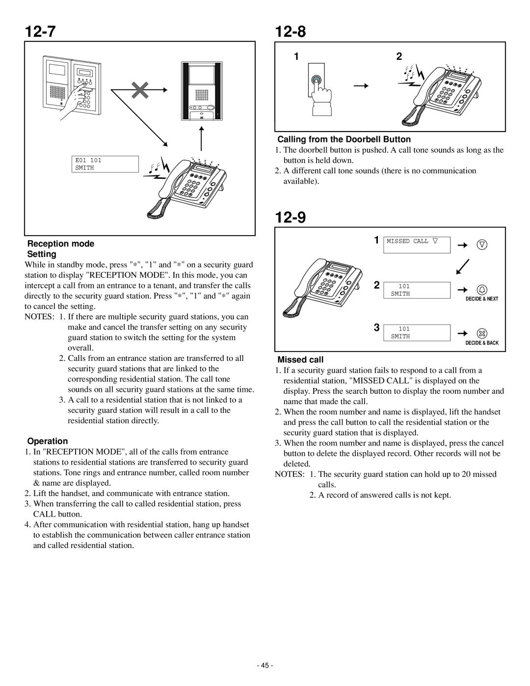 Aiphone 0207 AIC operation manual 12-7, 12-8, 12-9 