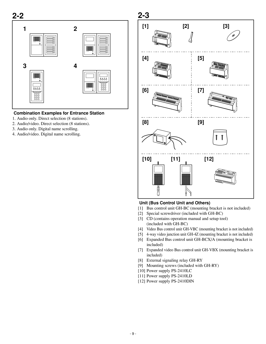 Aiphone 0207 AIC operation manual Combination Examples for Entrance Station, Unit Bus Control Unit and Others 