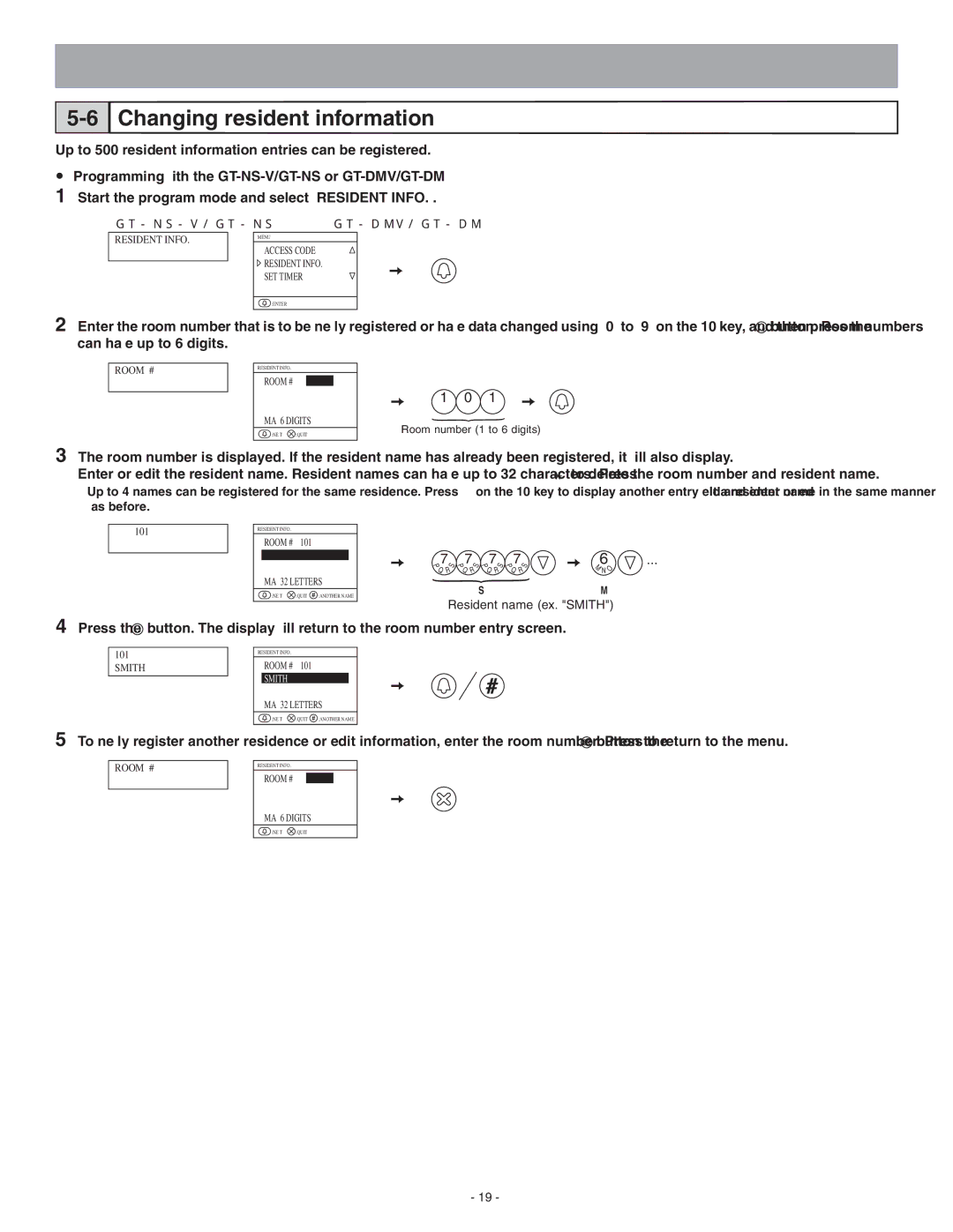 Aiphone 0311 A OI operation manual Changing resident information 